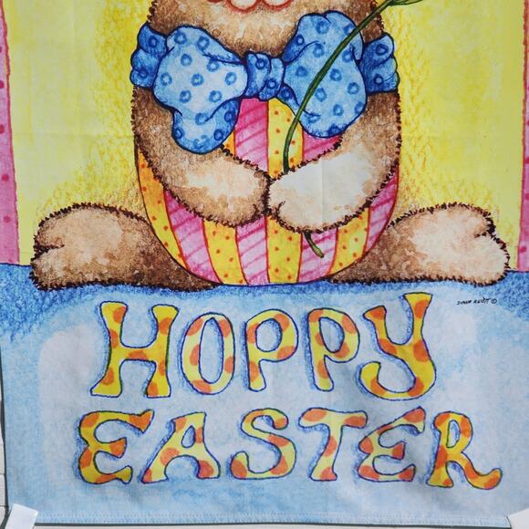 HOPPY HAPPY EASTER Bunny Egg Basket Double Sided Cloth Garden Flag Diane Knott - Picture 4 of 7